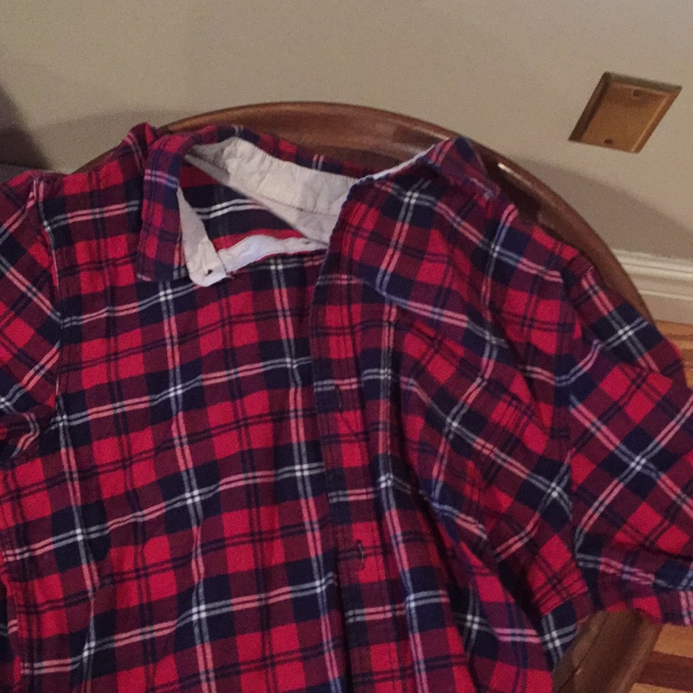 On the byas red plaid shirt